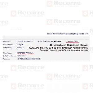 Suspensão deferido na defesa prévia em junho 2015 art 233 natureza administrativa