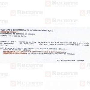 Multa art 167 cinto de segurança defesa acatada