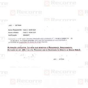 Suspensão detran art 244 i alteração legislativa