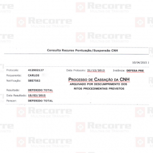 Cassação deferido pela jari em março de 2015