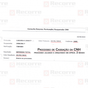 Cassação deferido pela jari em março de 2015