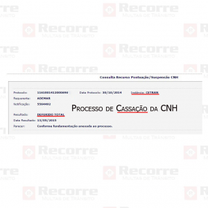 Cassação deferido pelo cetran em maio 2015